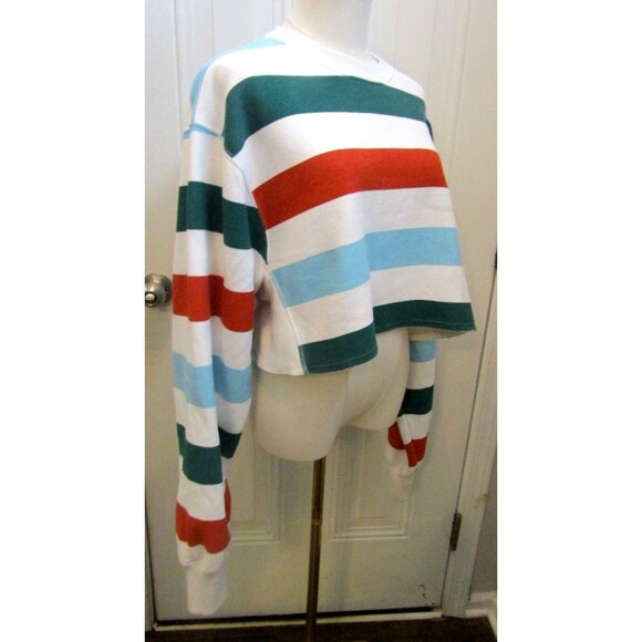 Champion & UO Cropped Sweatshirt Reverse Weave Striped Oversized Womens Size M - Picture 7 of 10